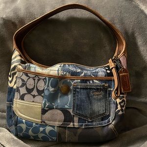 Vintage Coach denim patchwork hobo bag.